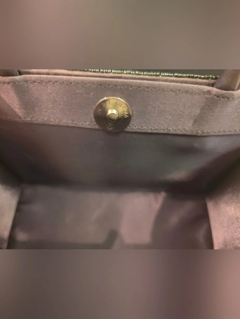 Reaction Vintage Grsy Satin Bag w/ Square Beaded Sequins Soft Handles Snap Top